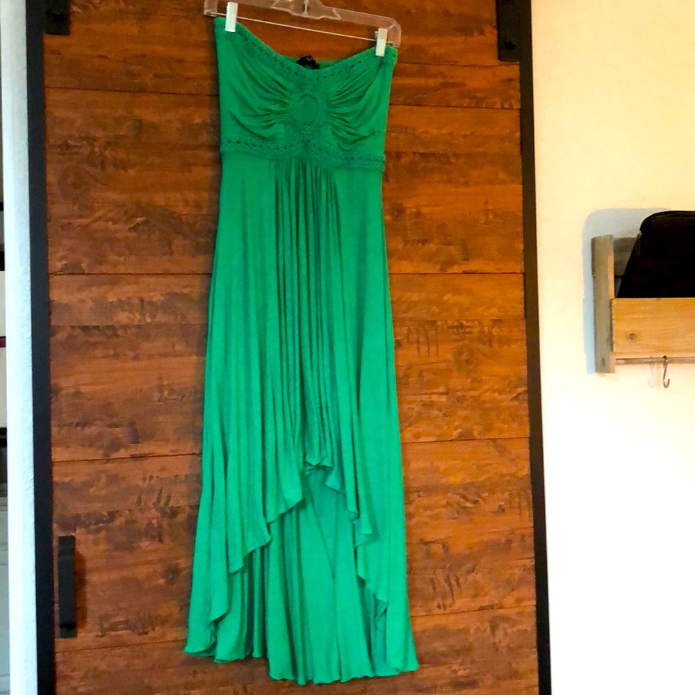 Sky clothing turquoise / green strapless crochet high low dress